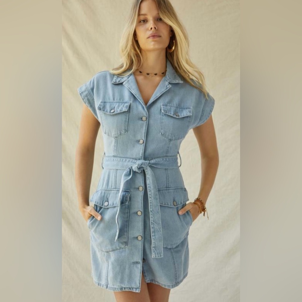 Boyish Denim Dress Mini Blue Joe Safari Short Sleeve Button Utility XS